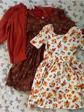 Girlhood Orange Floral Short-Sleeve Dress for Kids